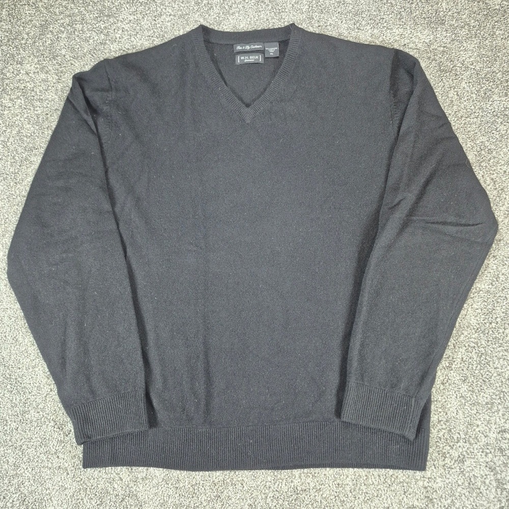 W.H. Belk 100% Cashmere Sweater Mens XL‎ Black V-Neck Pullover